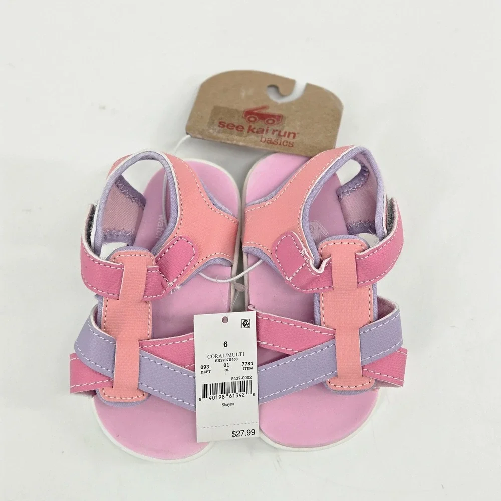 See Kai Run Basics Shayna Coral Multi Toddler Water Sandals Shoes Size 6 NWT